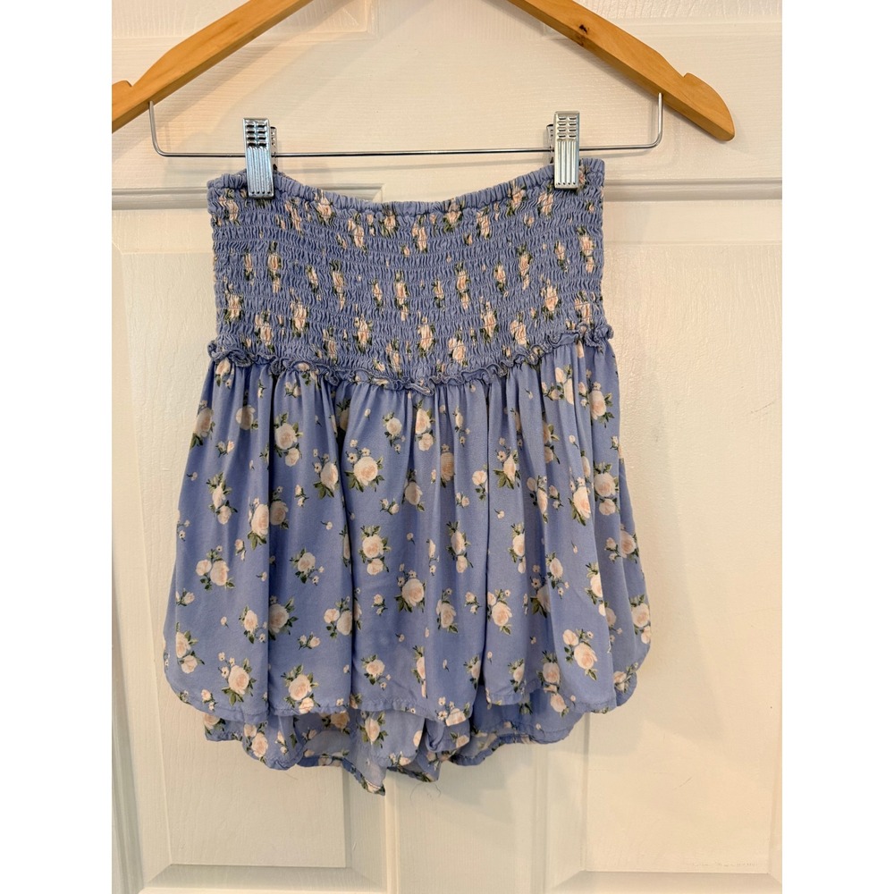 Hollister Ultra High-Rise Smocked Skort Blue Floral Mini Skirt Shorts Womens XS